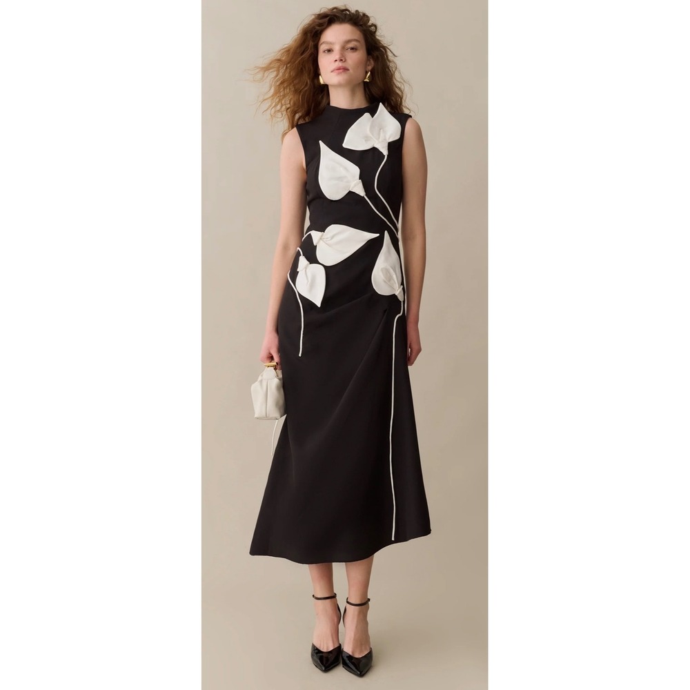 Few Moda o.p.t One Pretty Time Black 3D Calla Lily Floral Applique Midi Dress